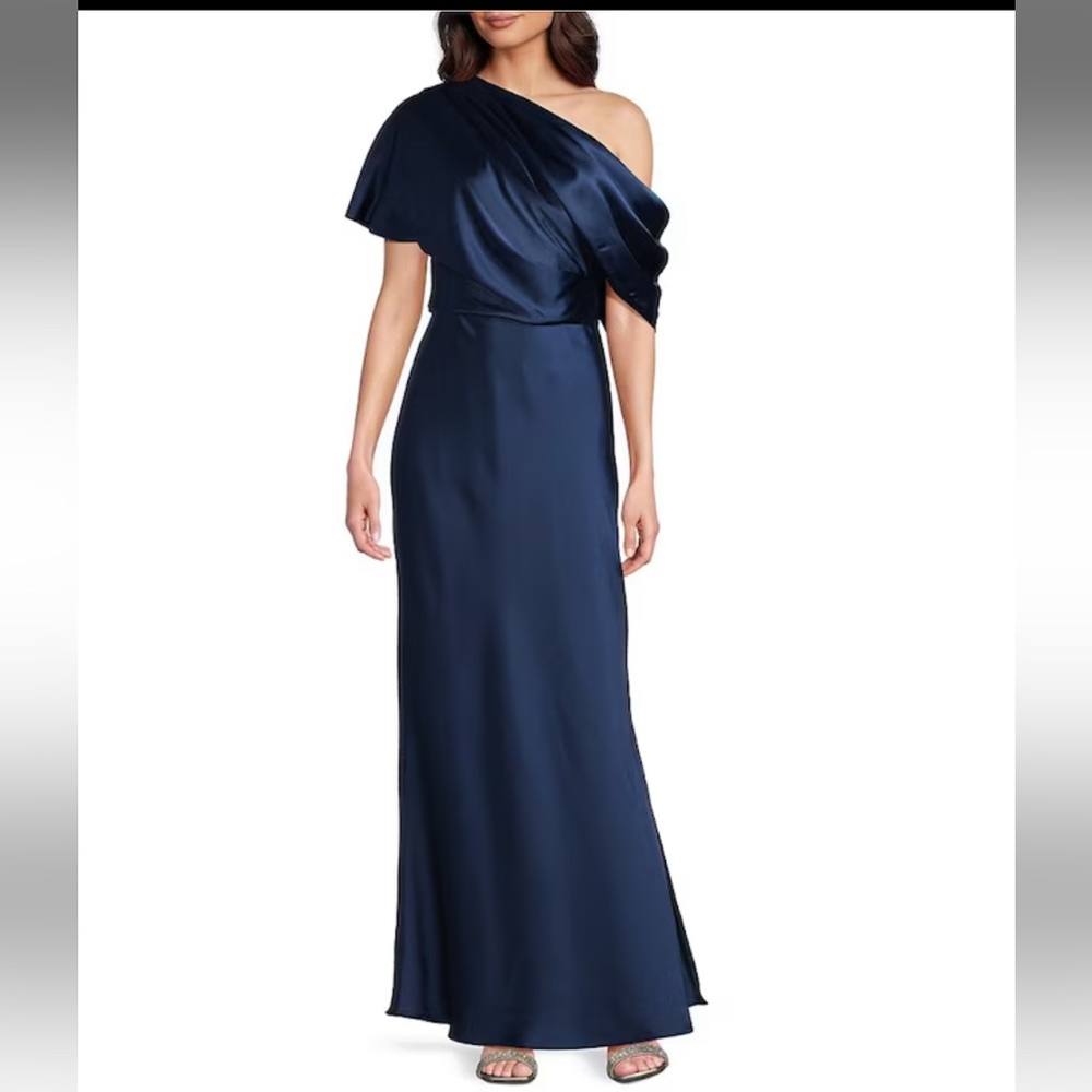Alex Marie Brand Midnight Navy Blue One Shoulder Long Dress Size 16